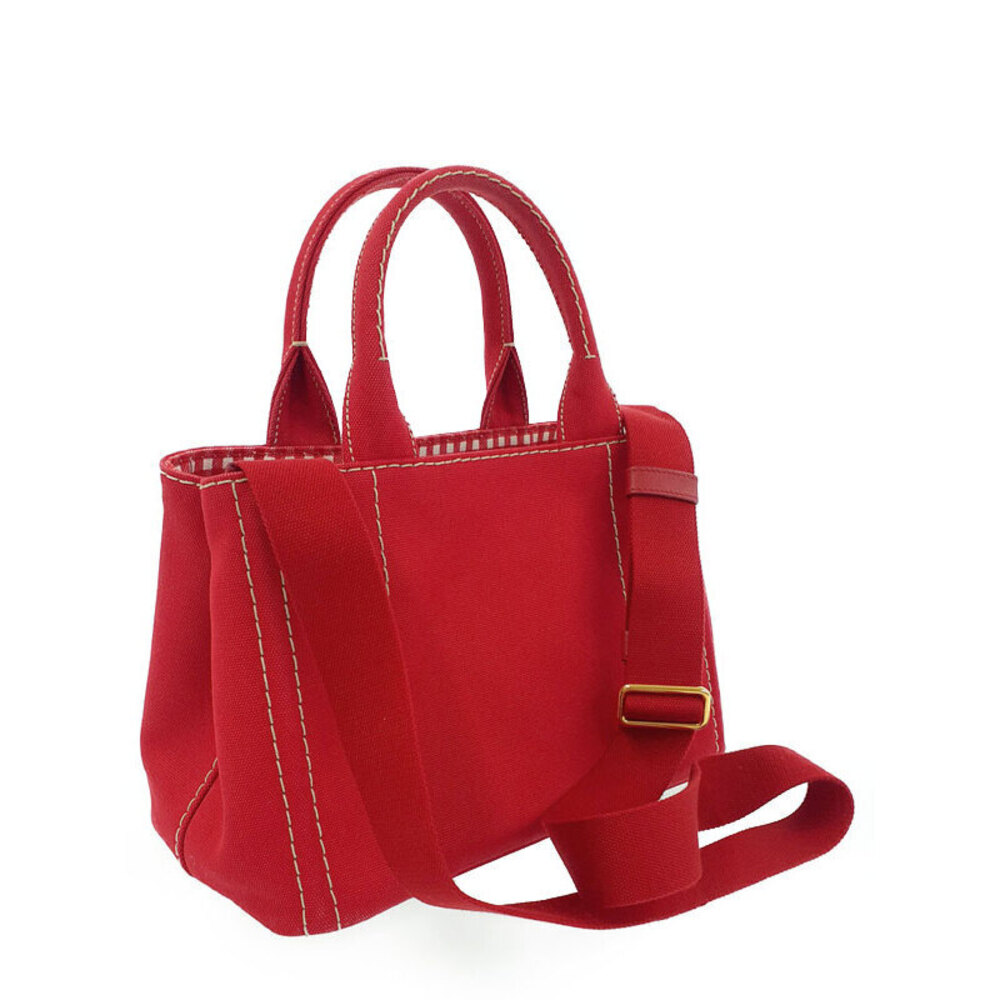 Prada canvas Red Canapa top Tote handbag 2way handles